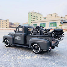 Load image into Gallery viewer, 1:24 1948 Ford F-1 pickup truck + motorcycle die-casting simulation alloy car model crafts decorative collection of toy t