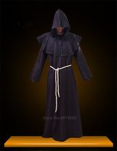 Load image into Gallery viewer, Medieval Halloween Christian Friar Priest Robes Witch Wizard Cloak Cape Party Death Ghost Vampire Devil Demon Cosplay Costume for Adult