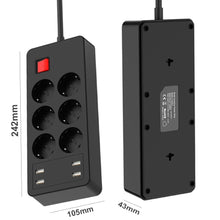 Load image into Gallery viewer, Power Strip Surge Protector 8 AC Outlets EU Plug Socket with USB Charger 1.8m Extension Cord for Computer TV Smartphone