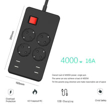 Load image into Gallery viewer, Power Strip Surge Protector 8 AC Outlets EU Plug Socket with USB Charger 1.8m Extension Cord for Computer TV Smartphone