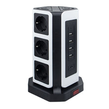 Load image into Gallery viewer, Multiple Vertical Power Strip EU Electrical Plug Outlet 9 Way Socket Tower USB-C Ports 2m Cable Surge Short Circuit Protection