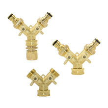 Load image into Gallery viewer, Brass Female 3/4" to 2-way Tap 5/8" Nipple Water Splitter 3/4" Male Y Garden Tap Quick Connector Irrigation Valve 1pcs