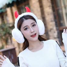 Load image into Gallery viewer, Fashion Plush Feel Female Winter Earmuff With Horns Warm Ear Muffs Headphones Shape Adjustable Foldable Christmas