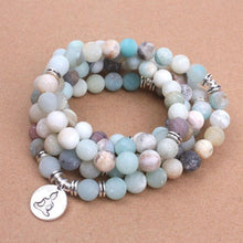 Load image into Gallery viewer, Fashion Women`s Bracelet Matte Frosted Amazonite Beads with Lotus OM Buddha Charm Yoga Bracelet 108 Mala Necklace Dropshipping