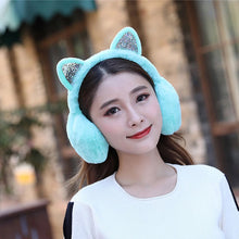 Load image into Gallery viewer, Lovely Women Girl Fur Winter Ear Warmer Earmuffs Cat Ear Muffs Earcap Glitter Sequin Earmuffs Headband Soft Fluffy Earcap