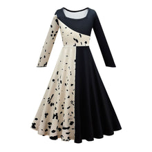 Load image into Gallery viewer, Movie Cruella De Vil Cosplay Costumes Kids Gown Black White Maid Dress Halloween Party Dress with Cloak Wig