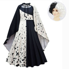 Load image into Gallery viewer, Movie Cruella De Vil Cosplay Costumes Kids Gown Black White Maid Dress Halloween Party Dress with Cloak Wig