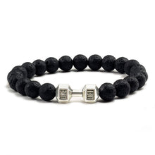 Load image into Gallery viewer, Natural Black Volcanic Lava Stone Dumbbell Bracelet black Matte Beads Bracelets For Women Men Fitness Barbell Jewelry Pulseras