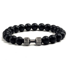 Load image into Gallery viewer, Natural Black Volcanic Lava Stone Dumbbell Bracelet black Matte Beads Bracelets For Women Men Fitness Barbell Jewelry Pulseras