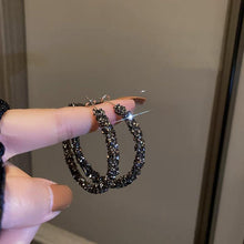 Load image into Gallery viewer, Simple Fashion Trend Round Black Rhinestone Hoop Earrings Geometric Earrings Women Elegant Exquisite Jewelry Gifts Wholesale
