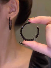 Load image into Gallery viewer, Simple Fashion Trend Round Black Rhinestone Hoop Earrings Geometric Earrings Women Elegant Exquisite Jewelry Gifts Wholesale