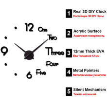 Load image into Gallery viewer, Wall Clock New Large Modern Design Wall Sticker Clock Silent Home Decor Living Room Acrylic Mirror Nordic