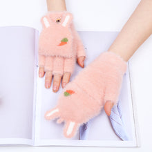 Load image into Gallery viewer, Cute Warm Cashmere Gloves for Women Half Finger Flip Student Writing Gloves