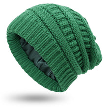 Load image into Gallery viewer, Autumn and Winter Ins New Hat Women's Protective Hairstyle Warm Wool Knitted Satin Hat 9 Colors