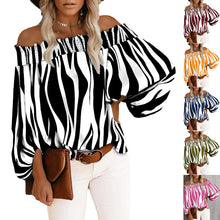 Load image into Gallery viewer, Summer and Autumn Striped Sexy Fashion off-the-Shoulder Chiffon Shirt Shirt for Women