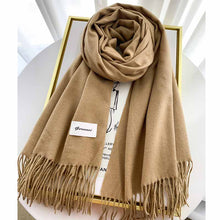 Load image into Gallery viewer, 2023autumn and Winter Cashmere Scarf Texture Solid Color Tassel Warm Long Wrap All-Matching Thickened Couple Scarf