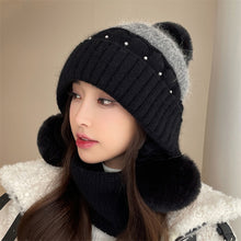 Load image into Gallery viewer, Travel Wear Hat Winter Women's Beaded Color Matching Ear Protection Fleece Lined Padded Warm Keeping Knitted Hat