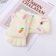 Load image into Gallery viewer, Plush Half Finger Flip Radish Winter Gloves Female Writing and Playing Mobile Phone Cute Warm Gloves