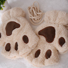 Load image into Gallery viewer, Women's Autumn and Winter Korean-Style Cute Girls' Open Finger Thickened Warm Hand-Shaped Brush Plush Half Finger Gloves