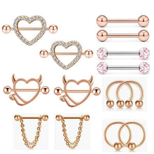 Load image into Gallery viewer, 7-Pair Nipple Ring Set Combination Stainless Steel Piercing Ornaments Adhesive Nail Jewelry