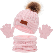 Load image into Gallery viewer, Children's Hat Scarf Gloves Three-Piece Set Autumn and Winter New Single Ball Baby Hat
