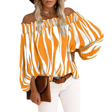 Load image into Gallery viewer, Summer and Autumn Striped Sexy Fashion off-the-Shoulder Chiffon Shirt Shirt for Women