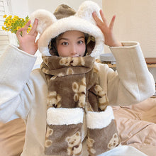 Load image into Gallery viewer, Winter Korean Style Cute Bear Hat Three-Piece Set Thick Windproof Warm Scarf Three-Piece Set One-Piece Hat