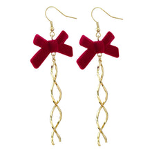 Load image into Gallery viewer, Vintage Earrings Women 'S Simple Line Wine Red Ear Hook Autumn And Winter New Flocking Bow All-Matching Graceful Ear Clip Earrings