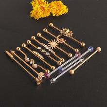 Load image into Gallery viewer, Barbell Stud Earrings 14G Piercing Double Ear Piercings Ear Bridge Moon Flower Earrings 13 Pieces