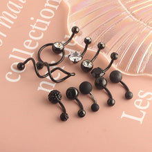 Load image into Gallery viewer, Navel Stud Stainless Steel Zircon Silver Belly Ring Puncture Navel Buckle Black Suit