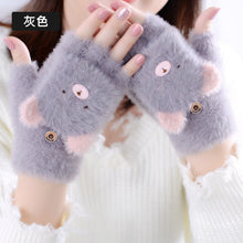 Load image into Gallery viewer, Fleece-Lined Thickened Student Cold-Proof Warm Half Finger Flip Writing Cartoon Bear Wool Knitted Gloves