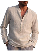 Load image into Gallery viewer, Men's Long Sleeve V-neck Casual Beach Linen Shirt Men's Clothing