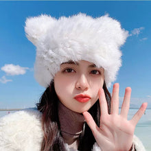 Load image into Gallery viewer, Bear Ears Rabbit Fur Hat Children Winter Woolen Hat Thickened Cold Protection Warm Plush Fur Hat Furry Toque