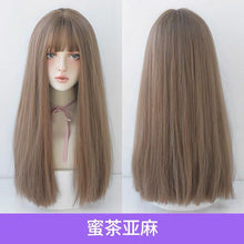 Load image into Gallery viewer, Wig Women's Long Hair Natural Full-Head Wig Black Long Straight Long Straight Hair Natural Air Bangs Head Cover Net Red Medium Long Hair