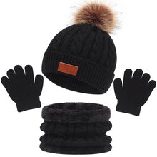 Load image into Gallery viewer, Children's Hat Scarf Gloves Three-Piece Set Autumn and Winter New Single Ball Baby Hat