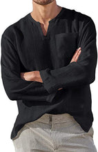 Load image into Gallery viewer, Men's Long Sleeve V-neck Casual Beach Linen Shirt