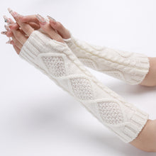 Load image into Gallery viewer, Jacquard Rhombus Wool Keep Warm Men's and Women's Half Finger Fingerless Gloves Mid-Length Knitted Oversleeve