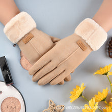 Load image into Gallery viewer, Cycling Gloves Autumn and Winter Cold-Proof Outdoor Cute Suede Fleece-Lined Windproof Touch Screen Warm for Students
