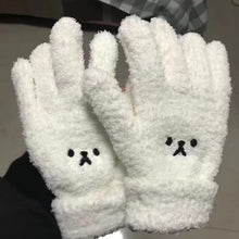 Load image into Gallery viewer, Bear Embroidery Cute Cartoon Student Thickened Warm Lady Winter Knitting Plush Gloves