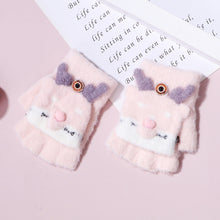 Load image into Gallery viewer, Half Finger Gloves Jacquard Deer Imitation Mink Cap Gloves Baby Warm Reverse Cover Gloves