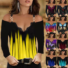 Load image into Gallery viewer, Autumn and Winter Women's Multi-Color Long Sleeve Metal Strap off-Neck T-shirt