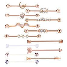 Load image into Gallery viewer, Barbell Stud Earrings 14G Piercing Double Ear Piercings Ear Bridge Moon Flower Earrings 13 Pieces