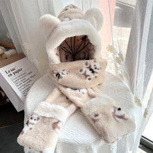 Load image into Gallery viewer, Winter Korean Style Cute Bear Hat Three-Piece Set Thick Windproof Warm Scarf Three-Piece Set One-Piece Hat