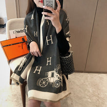 Load image into Gallery viewer, Letter Artificial Cashmere Scarf Women's Autumn and Winter New Thickened Warm Carriage Air Conditioning Double-Sided Shawl