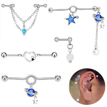 Load image into Gallery viewer, Personality Planet Simple and Popular Five-Pointed Star Long Brush Holder Ear Bone Stud Double Hole Earrings