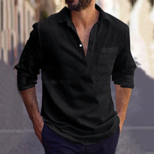 Load image into Gallery viewer, Men's Cotton and Linen Fashion Lapel Pullover Long Sleeve Shirt