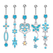 Load image into Gallery viewer, High Quality Five-Piece Blue Turquoise Series Belly Ring Combination