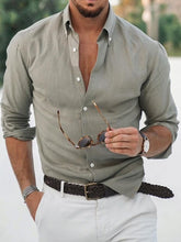 Load image into Gallery viewer, Spring and Summer Fit Men's Cotton Linen Shirt Men's Simple All-Matching Turn-down Collar Long Sleeve Shirt