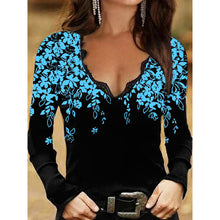 Load image into Gallery viewer, Women's Autumn and Winter V-neck Long-Sleeved Bottoming Shirt Floral T-shirt