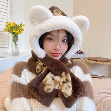 Load image into Gallery viewer, Winter Korean Style Cute Bear Hat Three-Piece Set Thick Windproof Warm Scarf Three-Piece Set One-Piece Hat